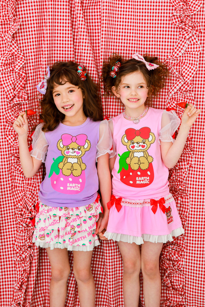 【50%OFF】アースマジック EARTHMAGIC イチゴマフィー オーガンジースリーブTシャツ パフスリーブ パワショル ペールピンク ラベンダー  セール SALE